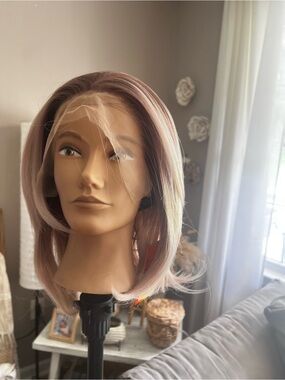 Lace Front Bob Wig in Pink Blonde for Women